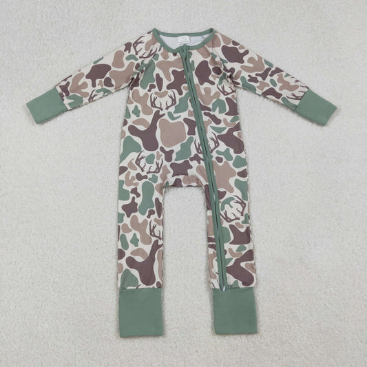 LR2582 hunting camo deer zipper long sleeve boys romper