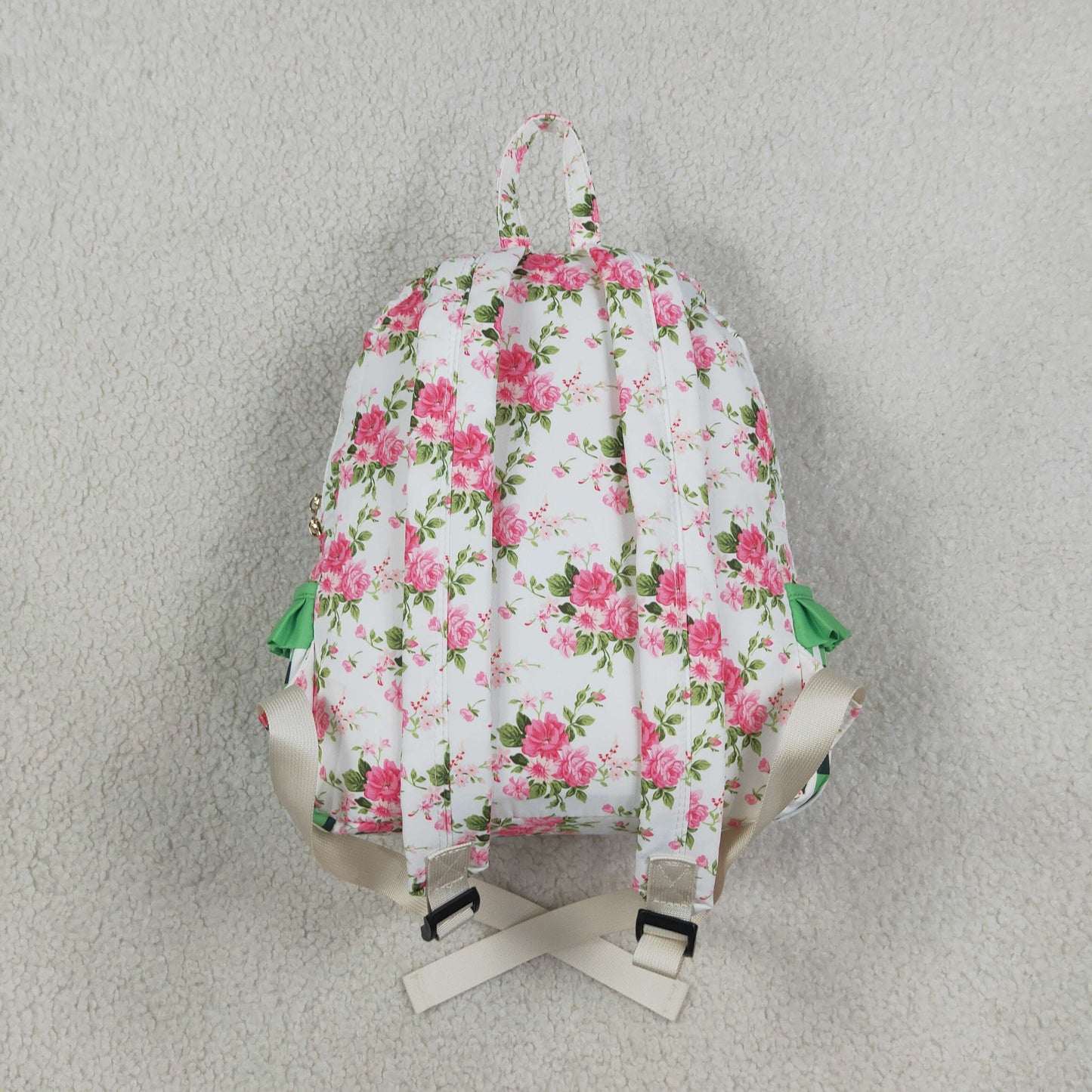 BA0218 pink flowers green checkered kids bag
