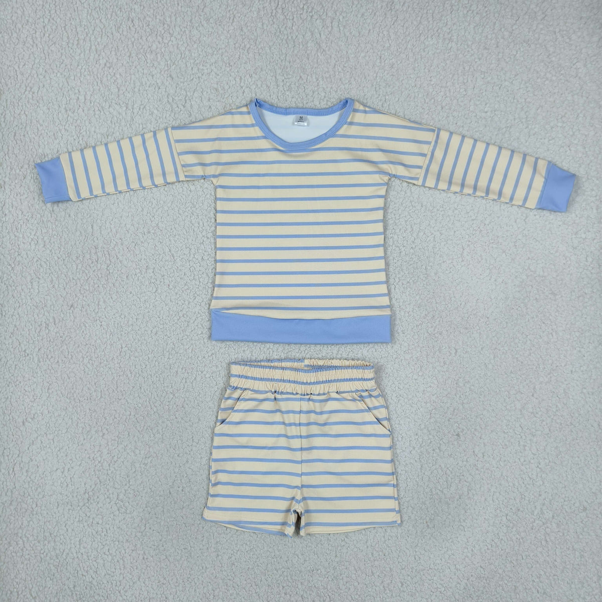 GLS0125 Yellow Blue Striped Long Sleeve Shorts Girls Set