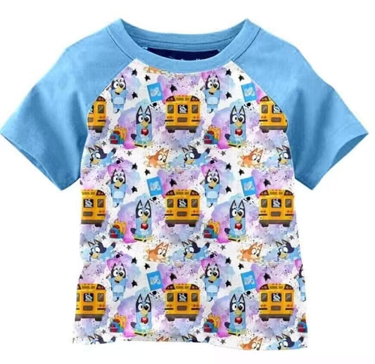 custom S blue dog bus short sleeve boys top