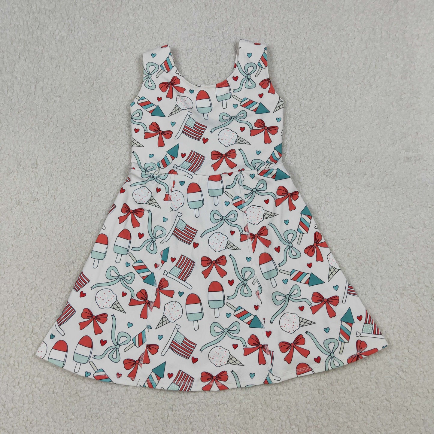 GSD3750 Yoga July 4th Bows Sleeveless Skorts Girls Dress