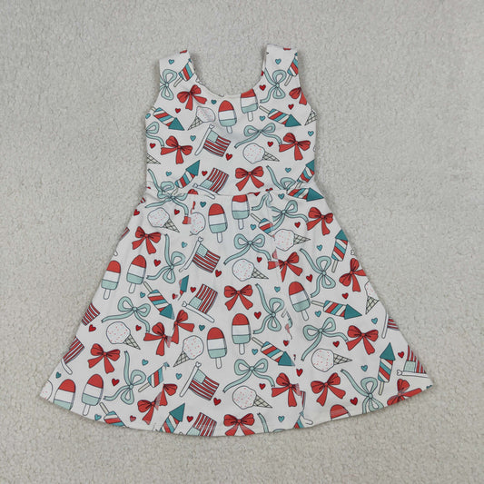 GSD3750 Yoga July 4th Bows Sleeveless Skorts Girls Dress