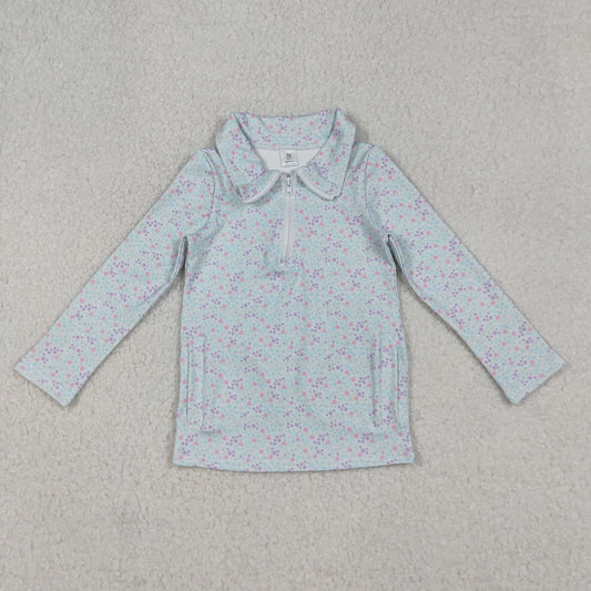 GT1182 yoga colorful flowers floral zipper long sleeve girls top