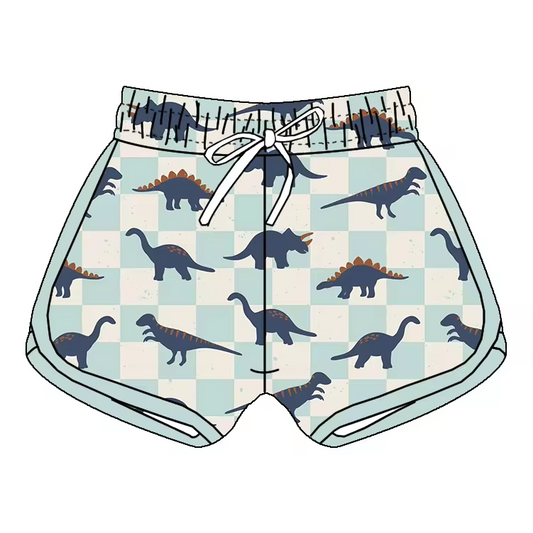 custom style dinosaur blue checkered girls shorts