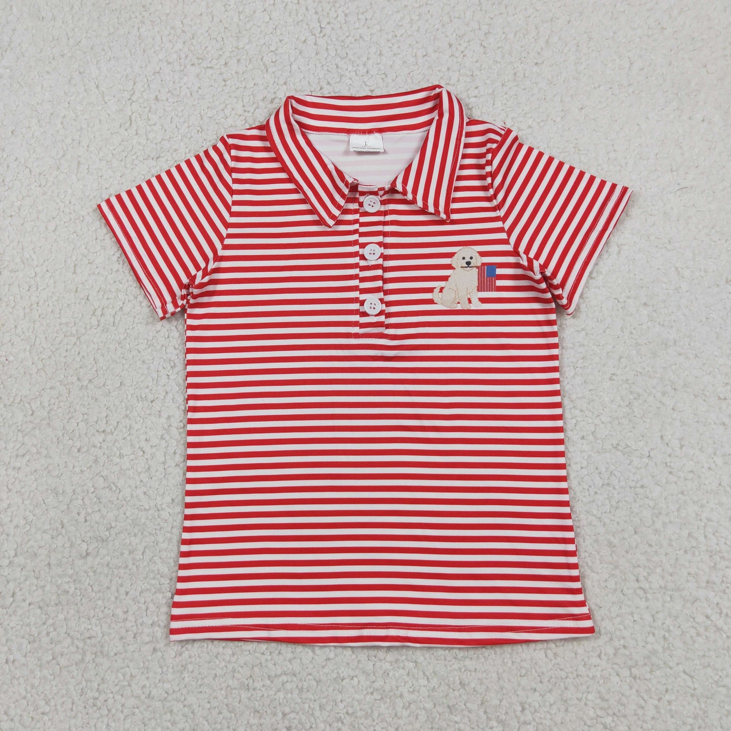 BT1619 July 4th Dog Flag Red Striped Short Sleeve Boys Top