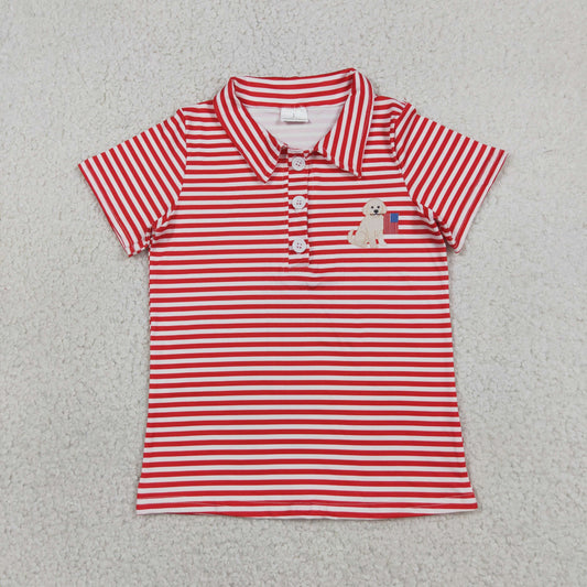 BT1619 July 4th Dog Flag Red Striped Short Sleeve Boys Top