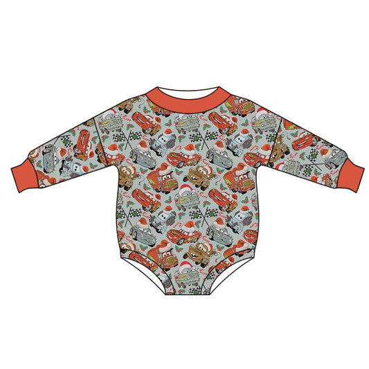 custom Christmas cartoon car long sleeve boys romper