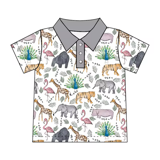 custom style flamingo elephant animals short sleeve boys top