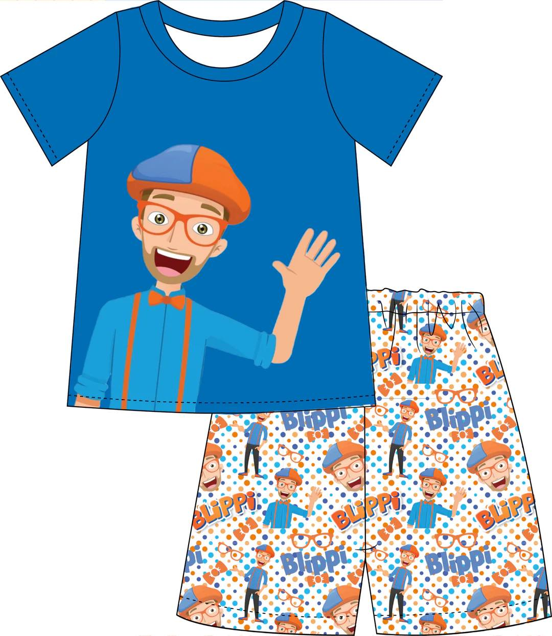 custom style cartoon boy blue short sleeve shorts boys set tat 6-8 weeks