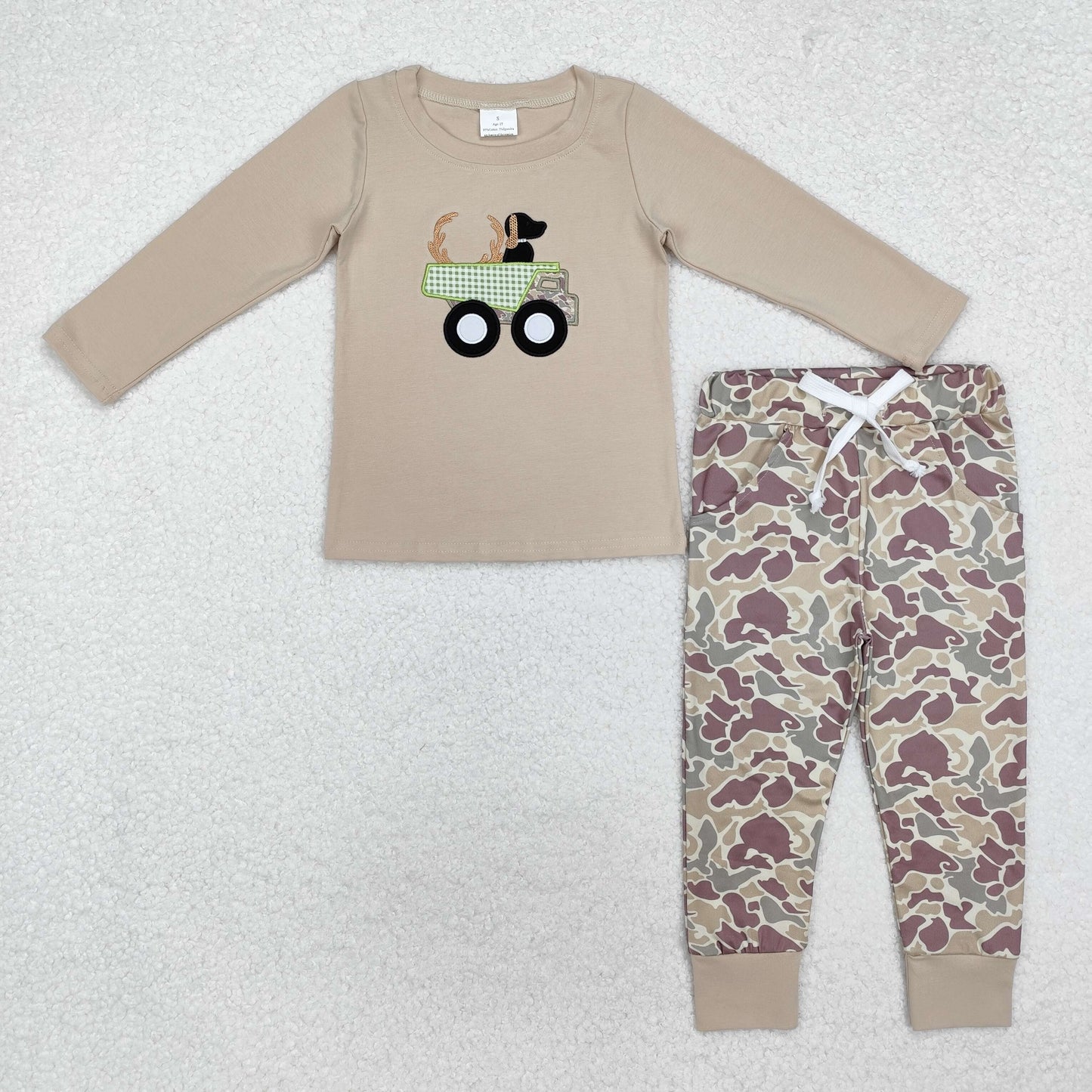 embroidery BLP0886 hunting deer dog truck long sleeve camo pants boys set