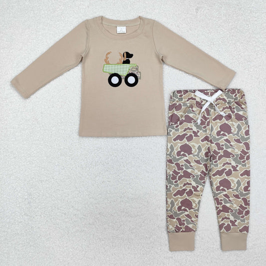 USA SHOP embroidery BLP0886 hunting deer dog truck long sleeve camo pants boys set