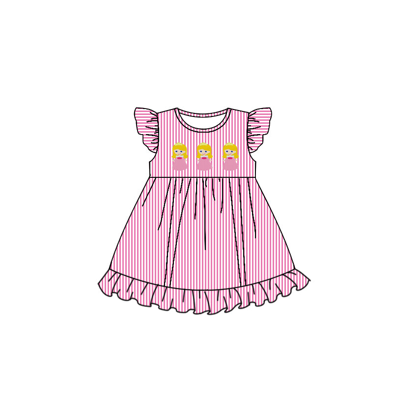 custom Cartoon Princess Pink Flutter Sleeve Girls Dress