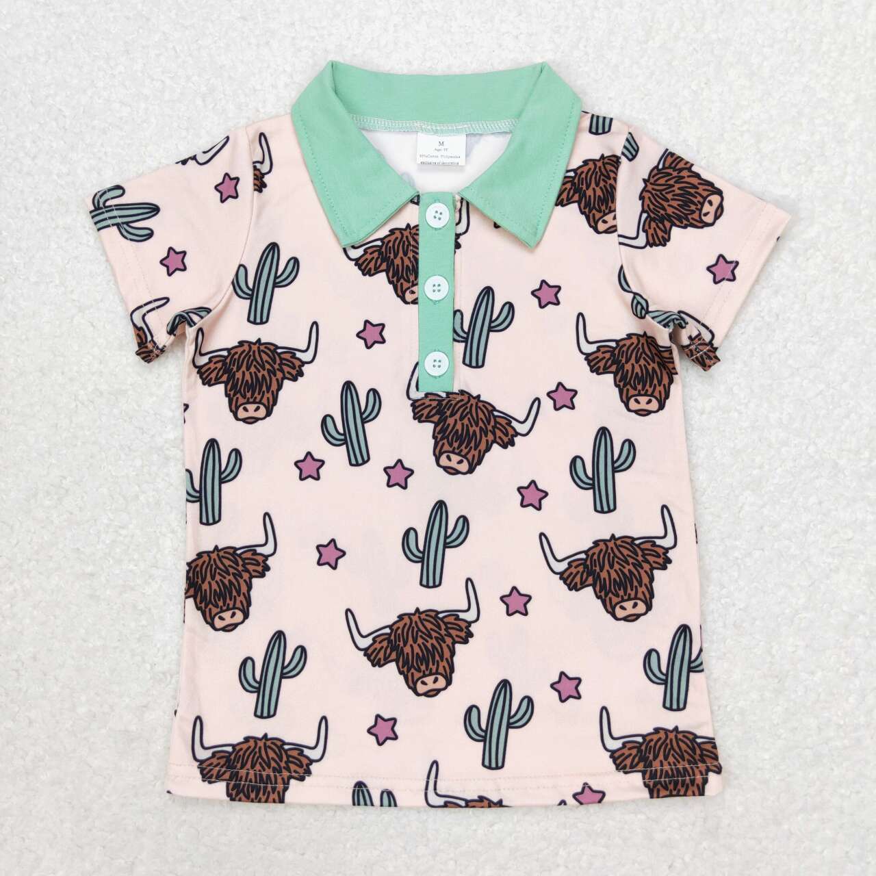 BT0143 Western highland cow cactus short sleeve boys pullover top