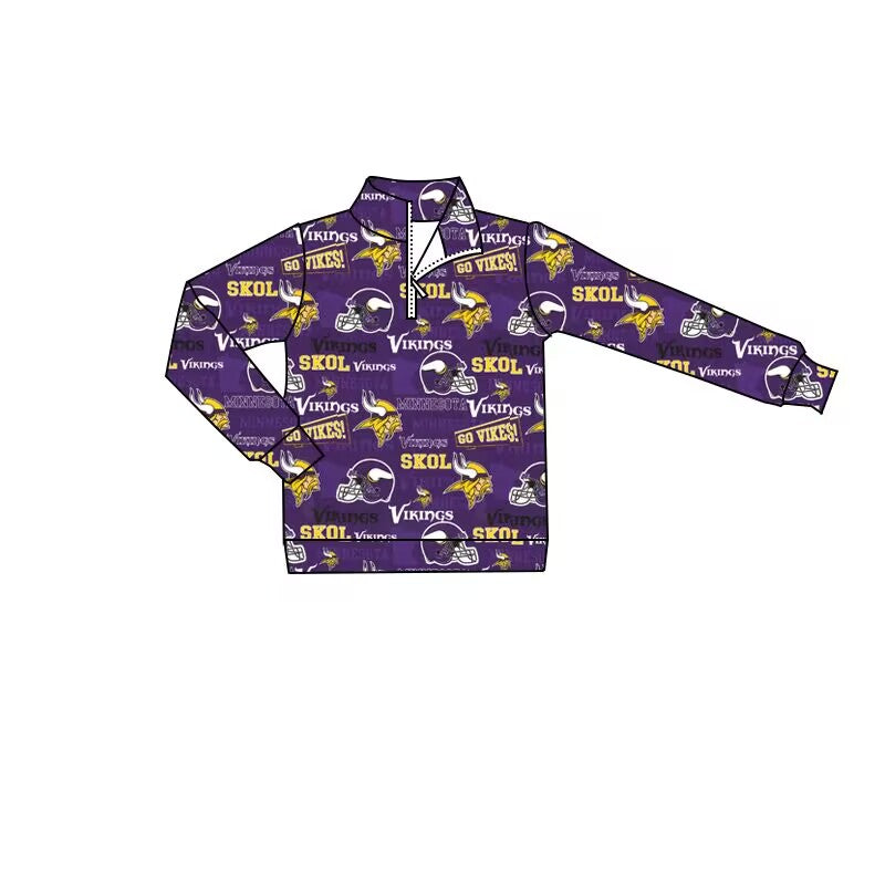 custom football team SKOL purple long sleeve zipper boys pullover
