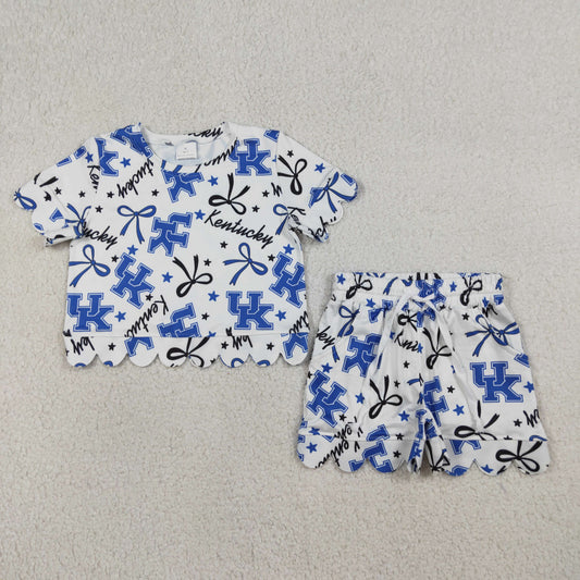 GSSO3255 Scallop Team UK Bows Short Sleeve Shorts Girls Set