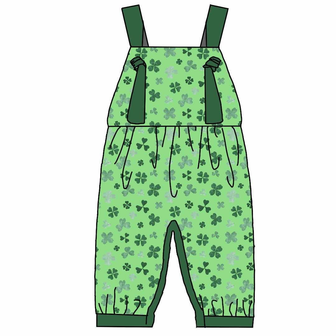 Custom St Patrick Clover Green Girls Jumpsuits