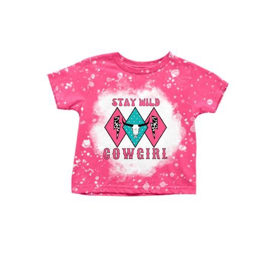 preorder GT0398 Stay wild cowgirl hot pink short sleeve girls top