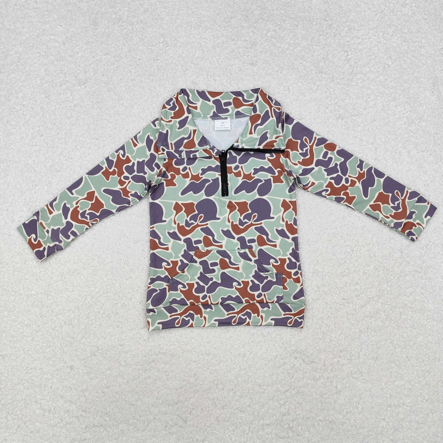BT1042 green camo long sleeve zipper boys pullover