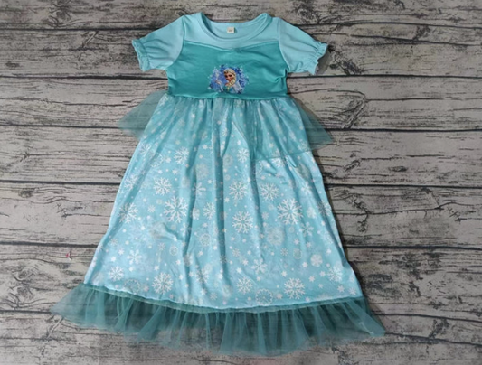 Custom Ice princess blue short sleeve girls dress