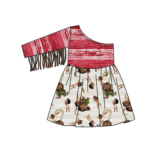 custom Cartoon Red One Shoulder  Tassels Girls Dress