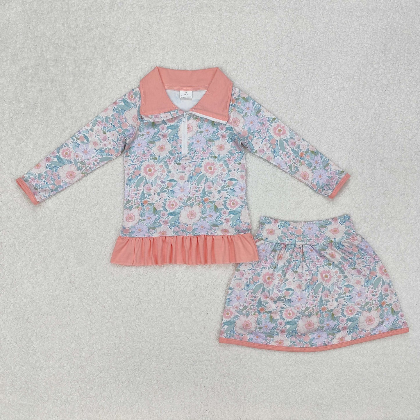 flowers zipper long slevee skirt with shorts set RTS sibling clothes