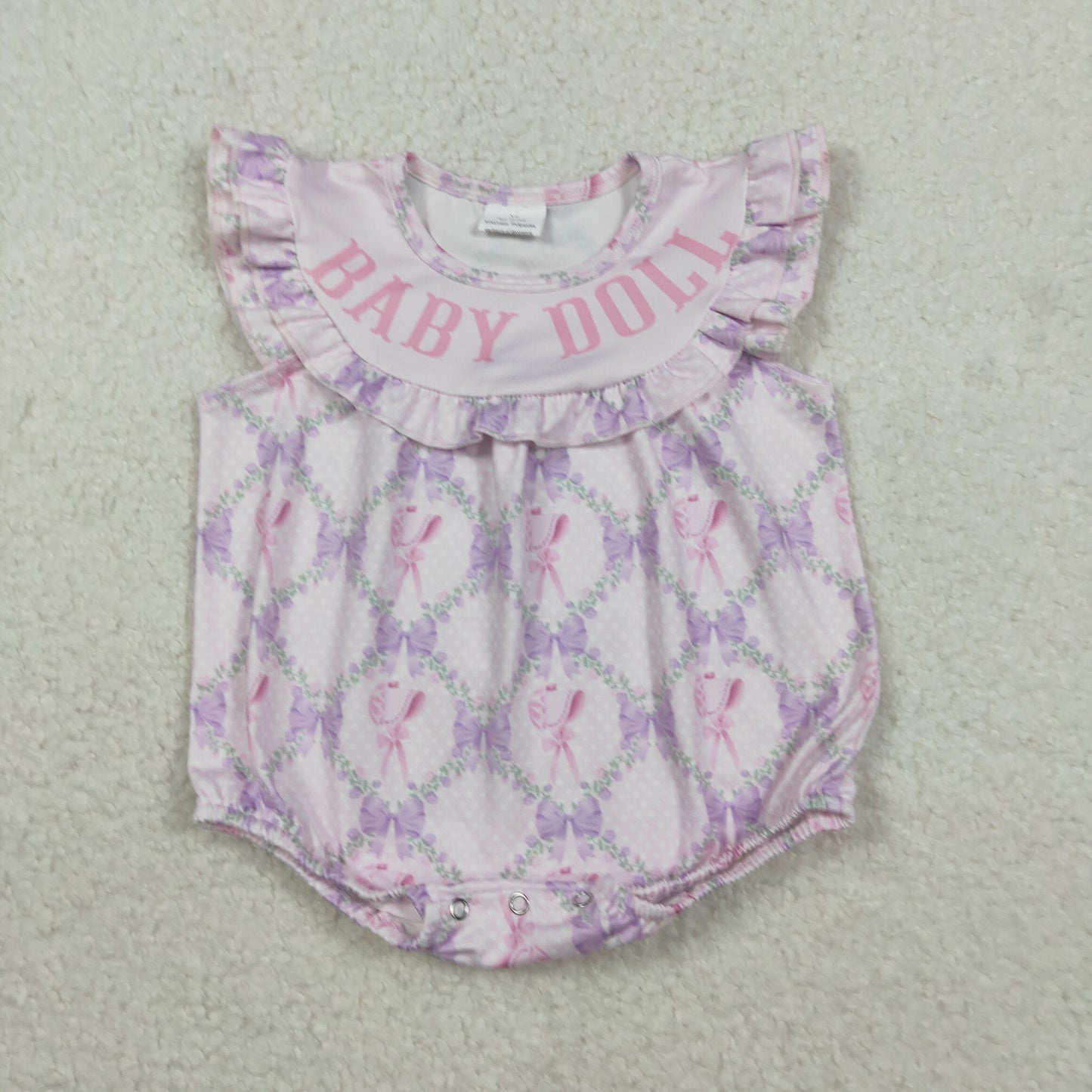 SR3292 baby doll purple flowers flutter sleeve girls romper