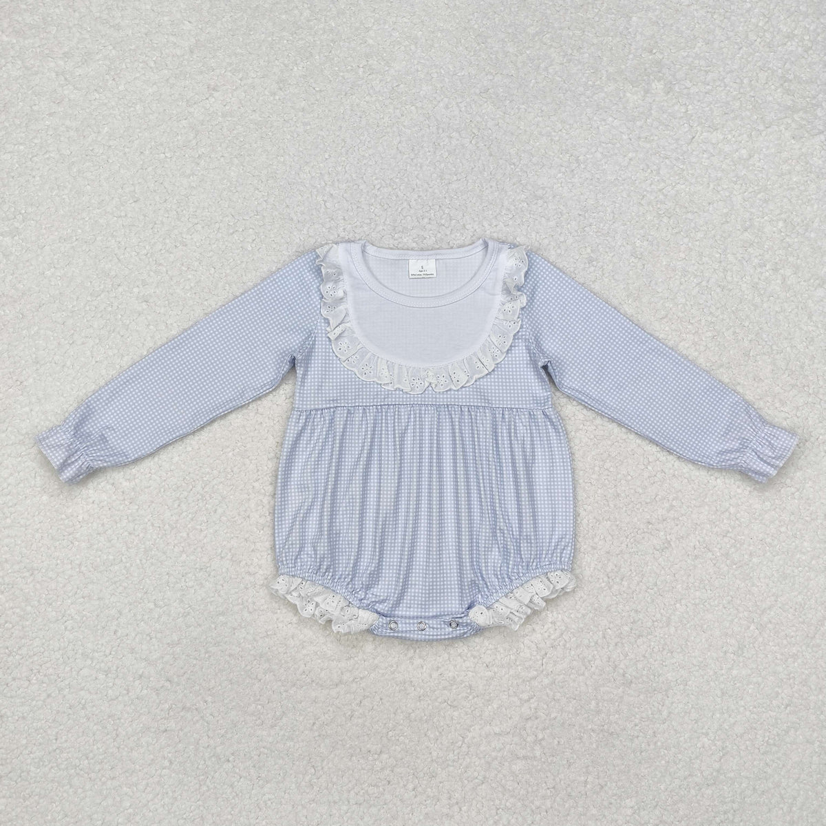 LR0986 blue long sleeve pink ruffles girls romper