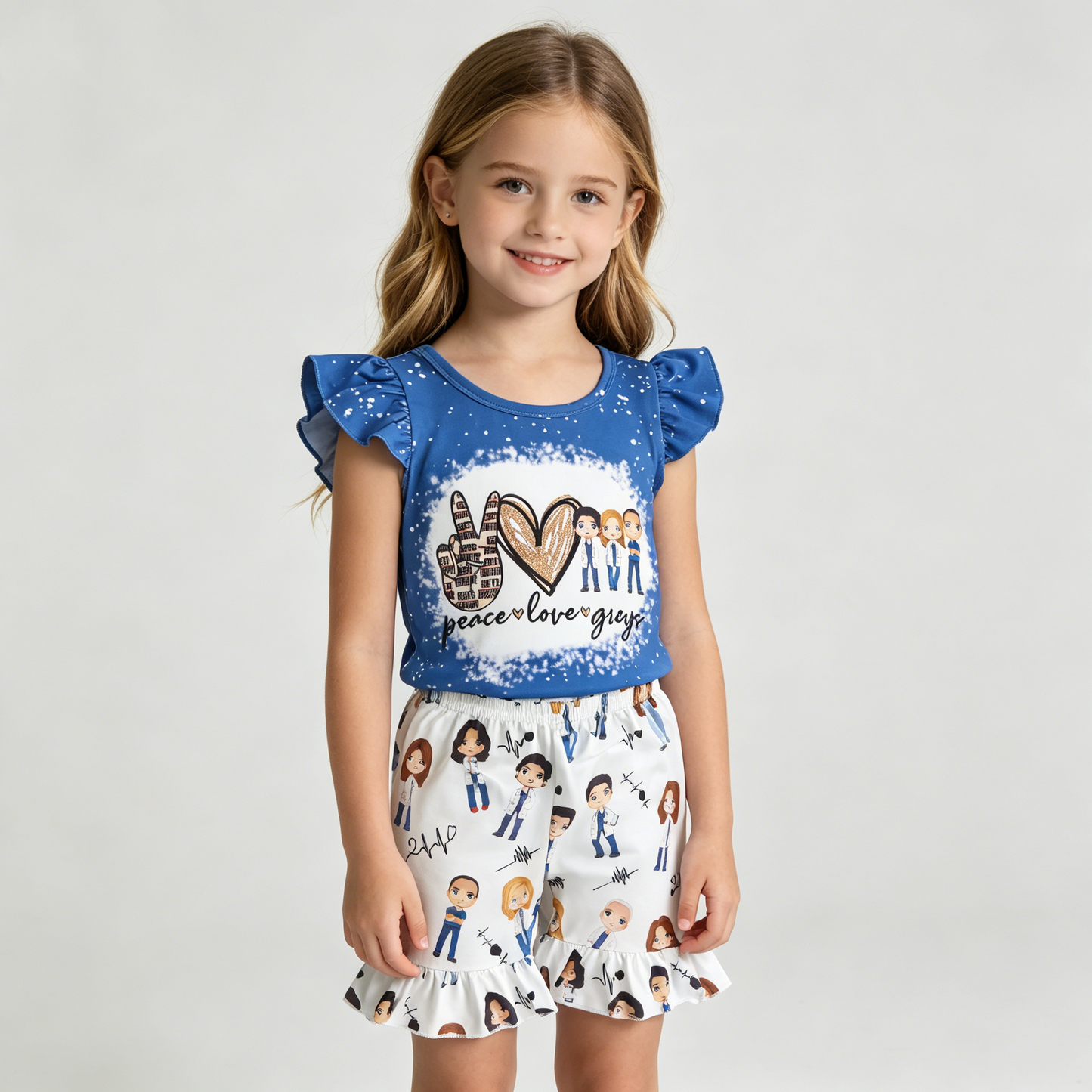 D11-30 Blue Bleach Design Flutter Doctor Summer Girls Set