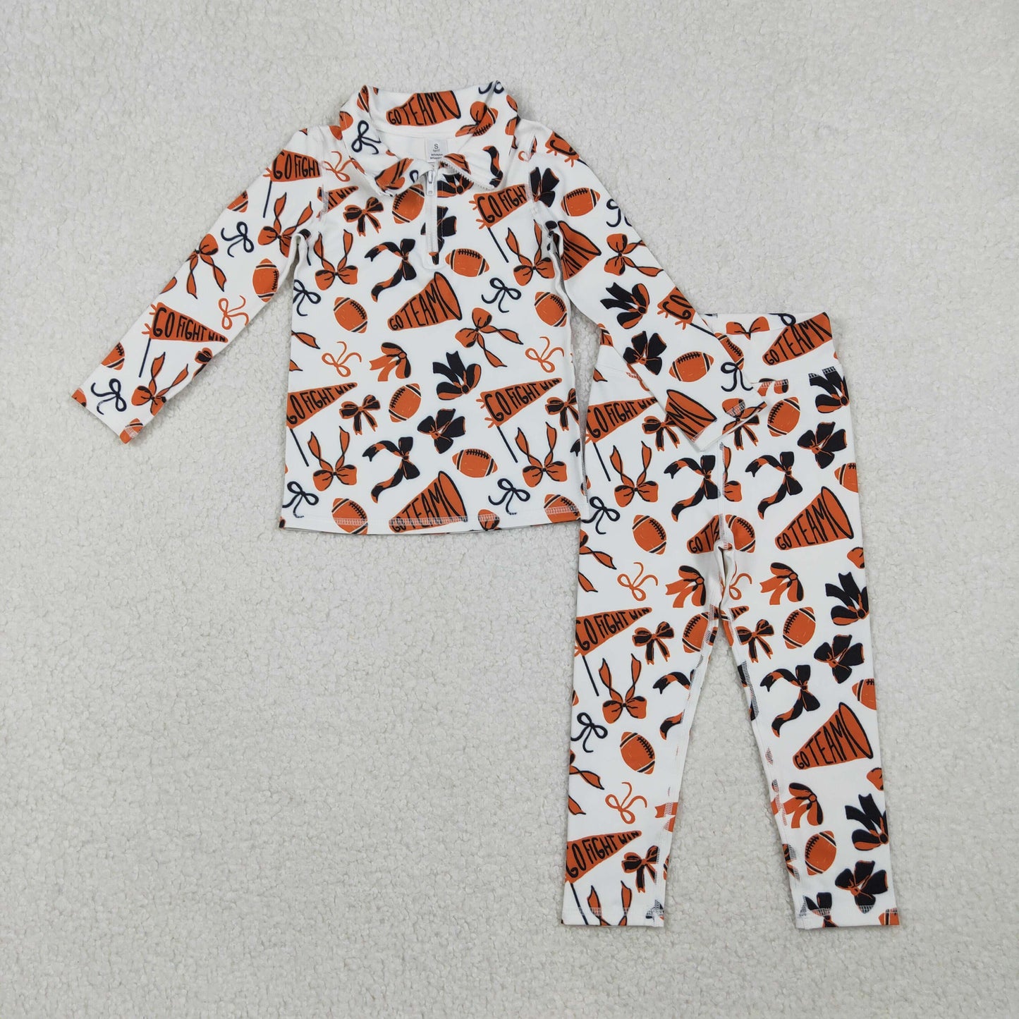 GLP2760 yoga go fight cheer orange bows zipper long sleeve pants girls set