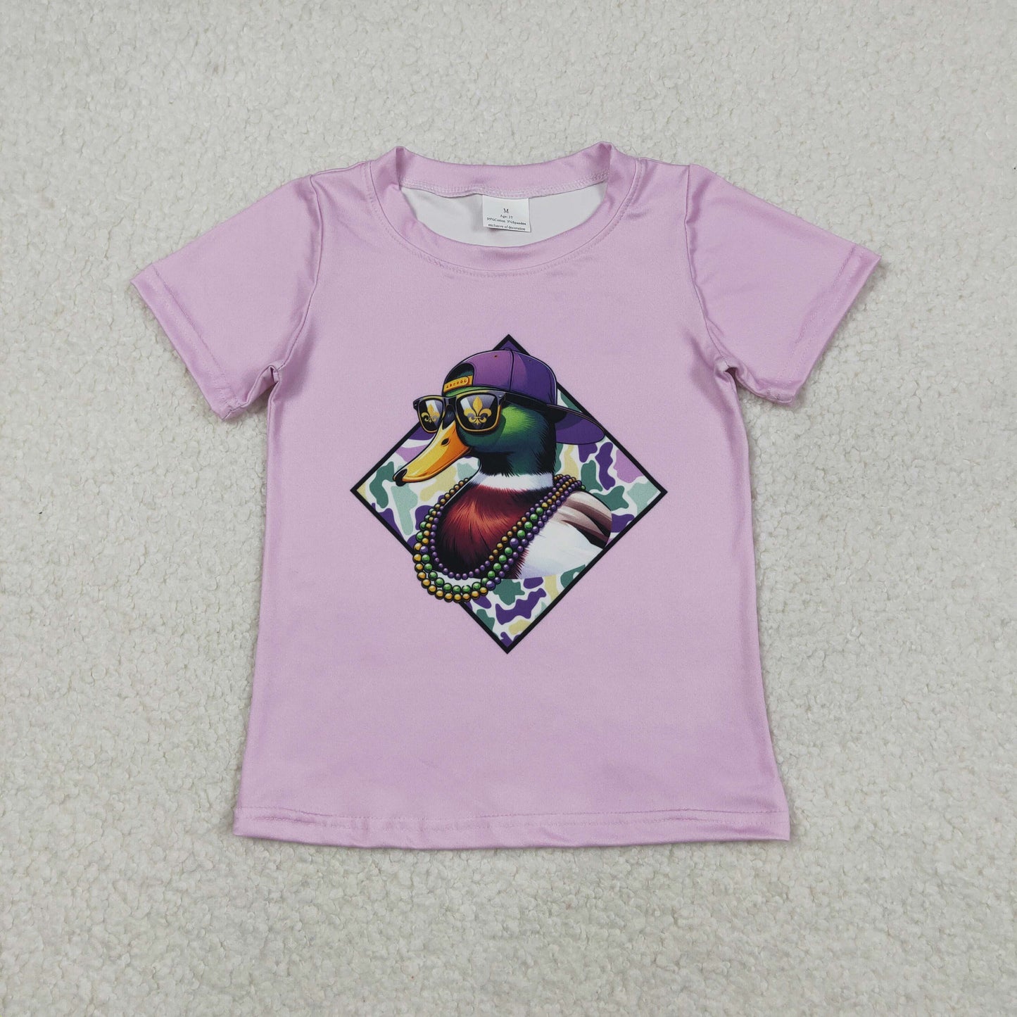 BT1415 Mardi Gras Mallard Duck Camo Purple Short Sleeve Boys Top