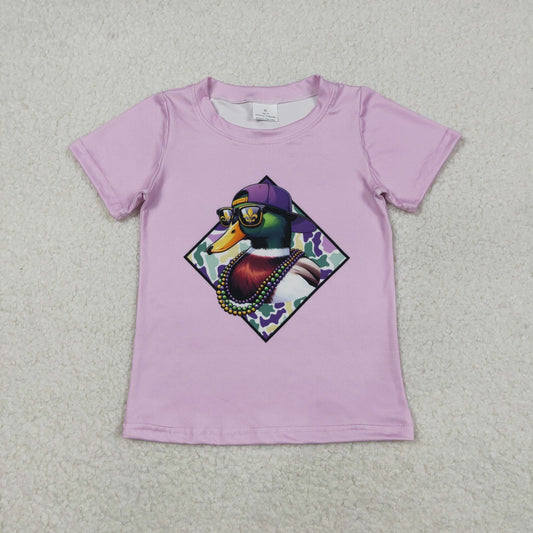 BT1415 Mardi Gras Mallard Duck Camo Purple Short Sleeve Boys Top
