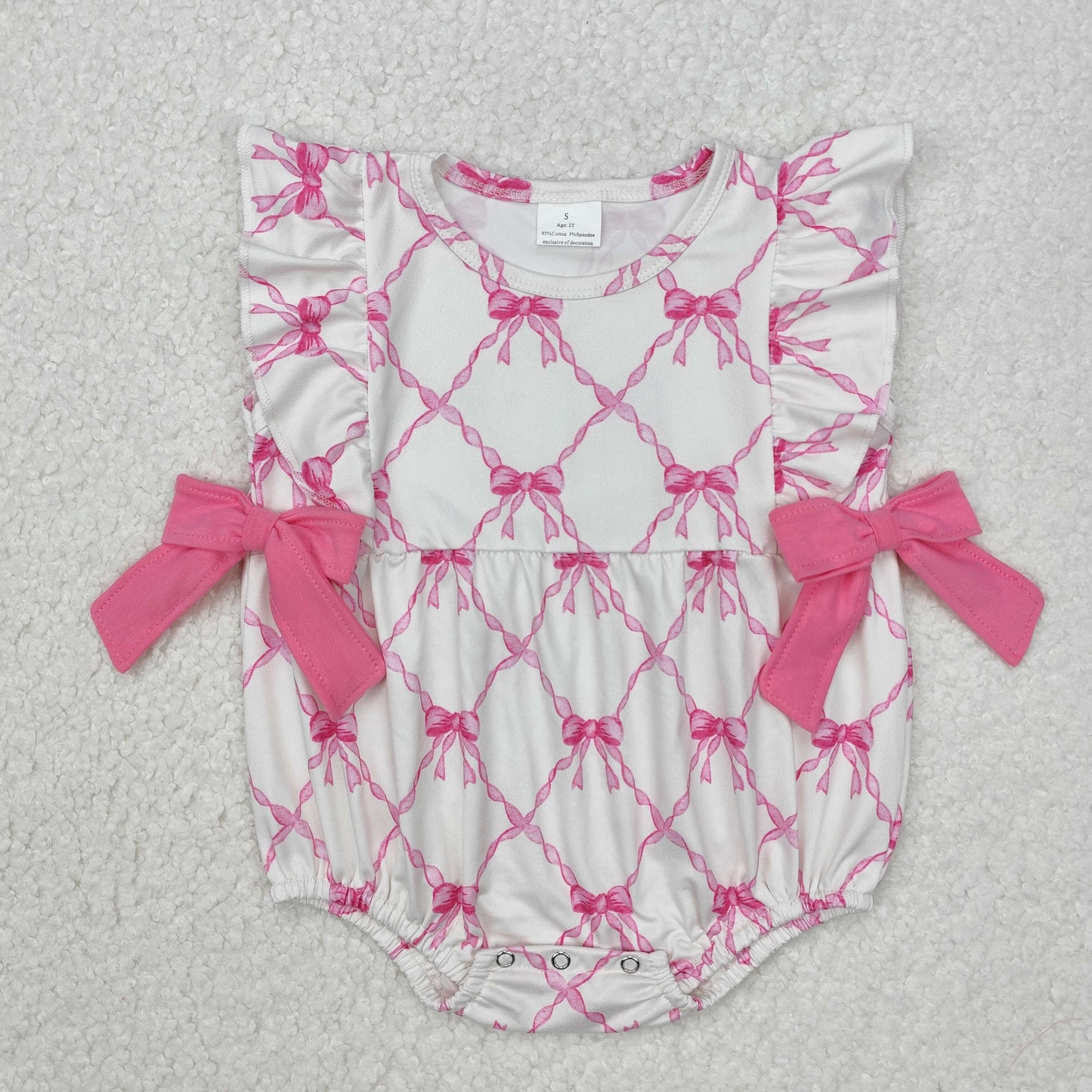SR2269 hot pink bows flutter sleeve girls romper