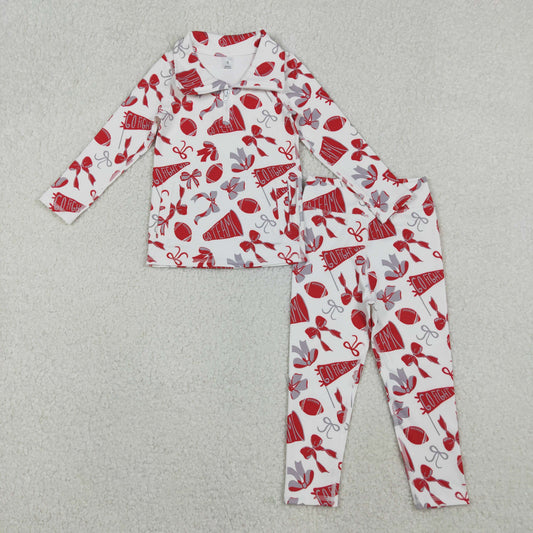 GLP2860 yoga go fight cheer red grey bows zipper long sleeve pants girls set
