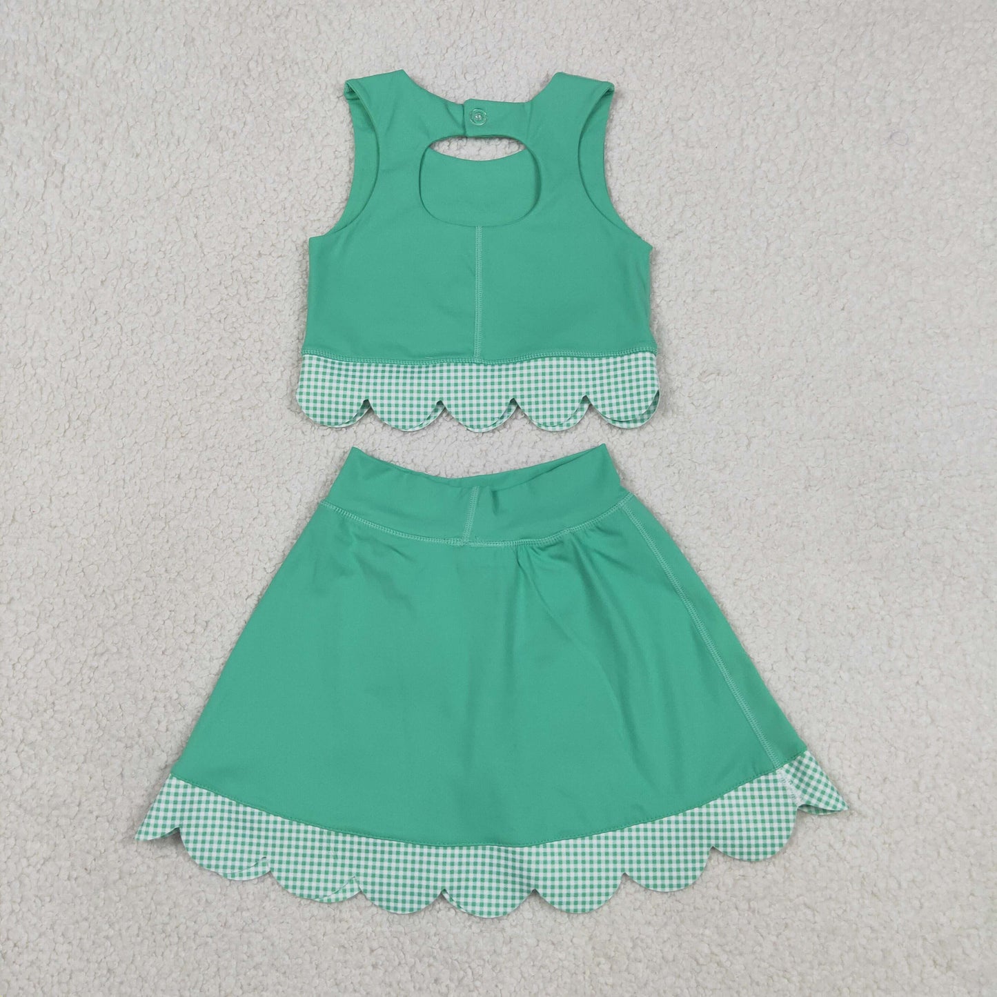 GSD3320 Yoga Scallop Solid Color Pink Sleeveless Bows Skorts Girls Set