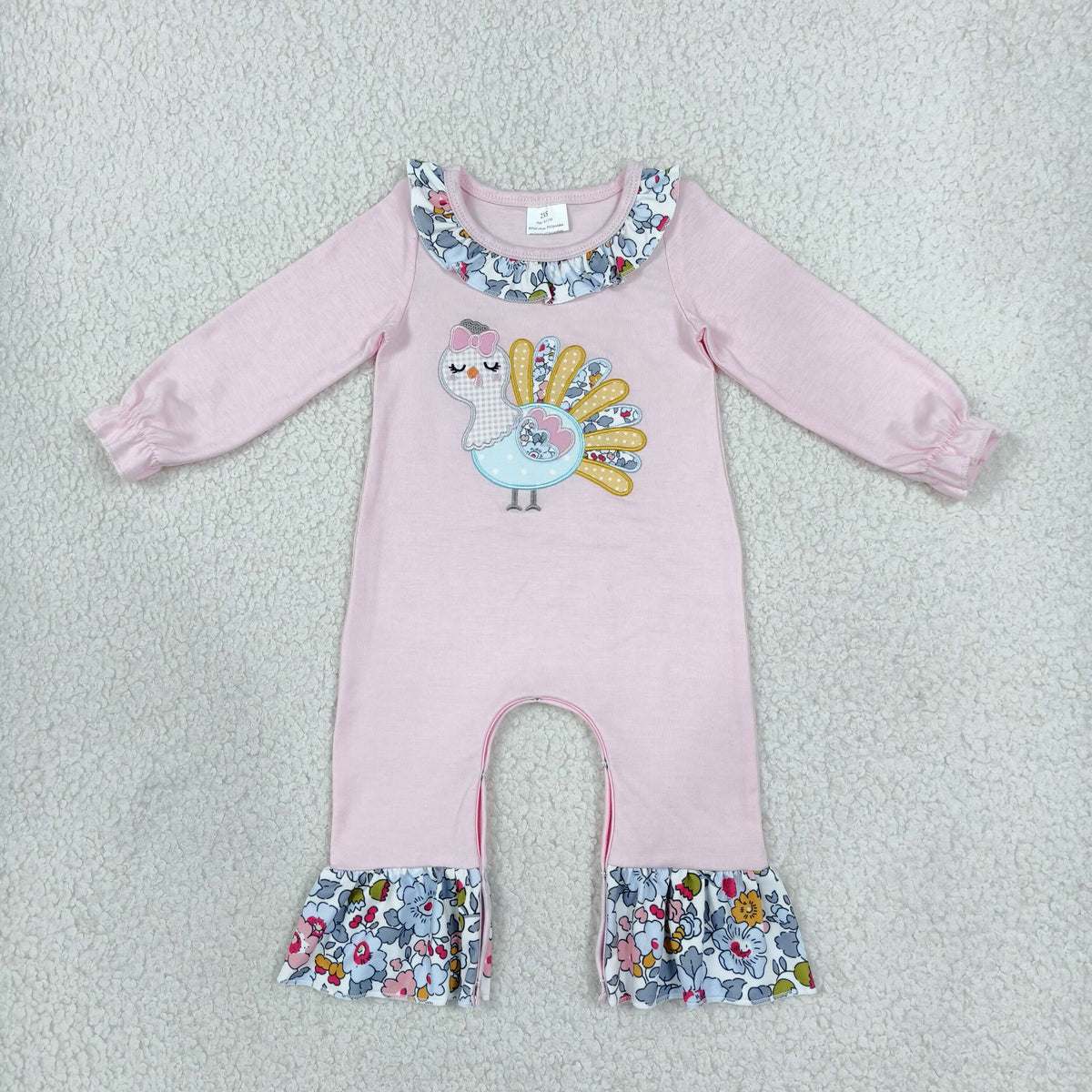 Embroidery LR3216 Turkey Pink Long Sleeve Girls Romper