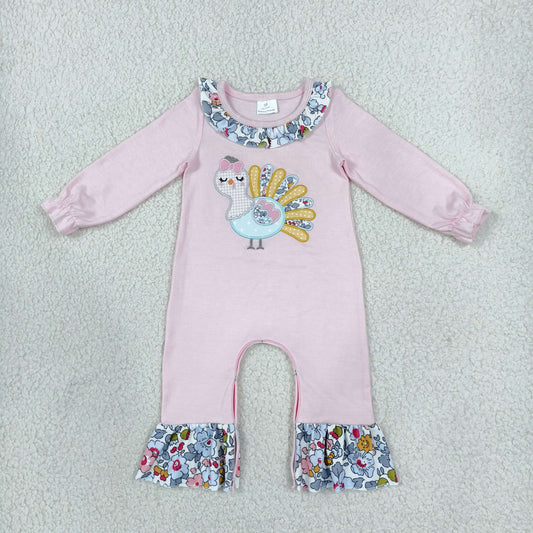 Embroidery LR3216 Turkey Pink Long Sleeve Girls Romper