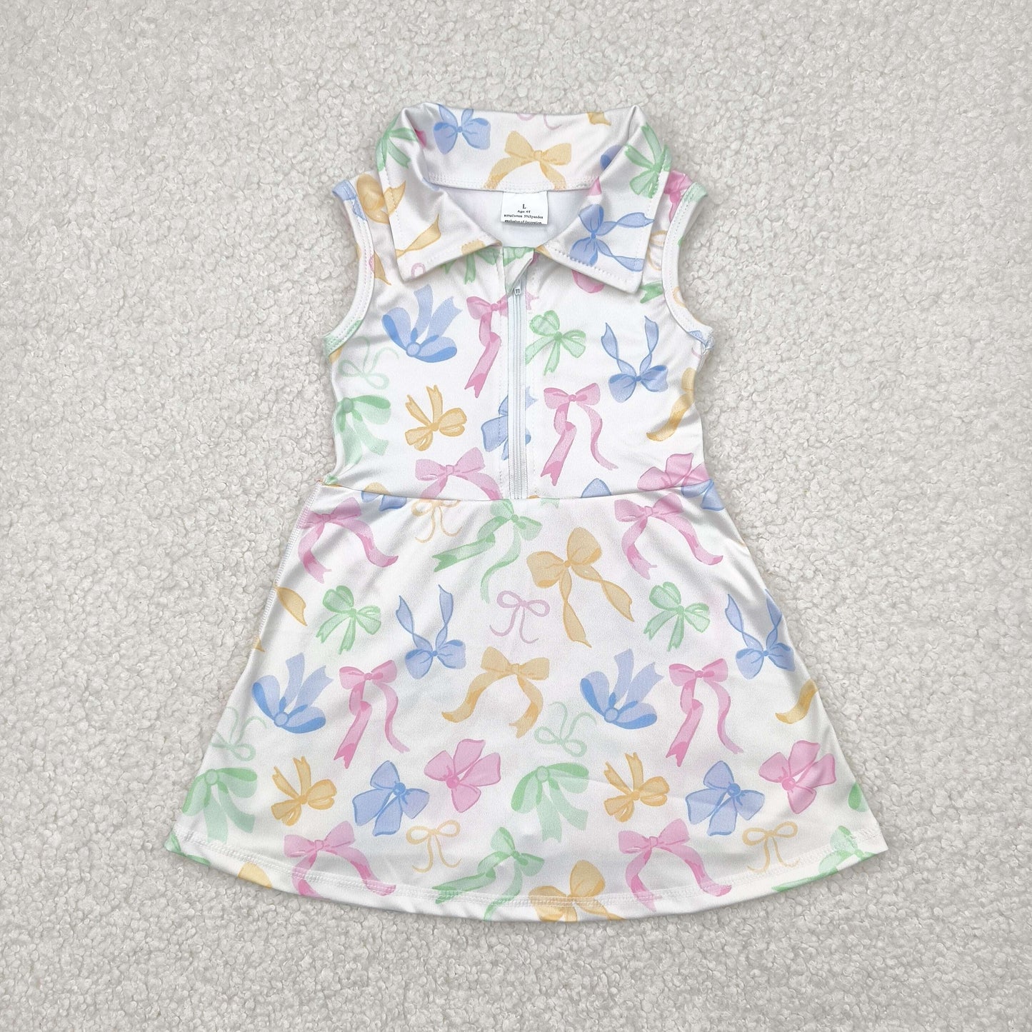 GSD2141 yoga colorful bows sleeveless zipper girls dress with shorts