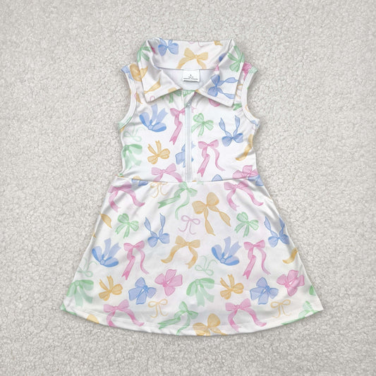 GSD2141 yoga colorful bows sleeveless zipper girls dress with shorts