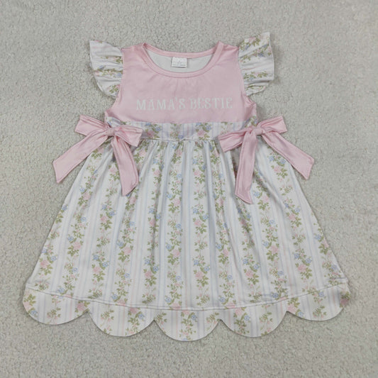 GSD2973 mama's bestie flowers pink bows flutter sleeve girls dress