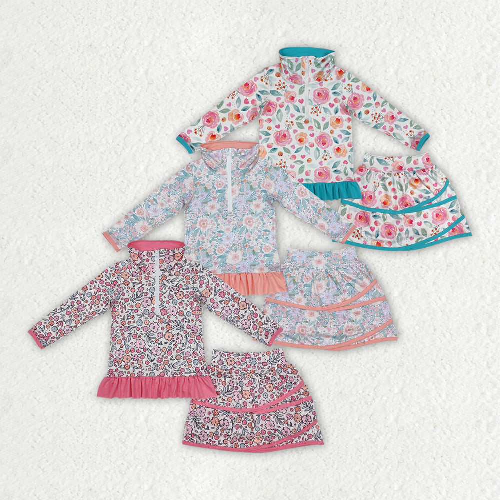 flowers zipper long slevee skirt with shorts set RTS sibling clothes