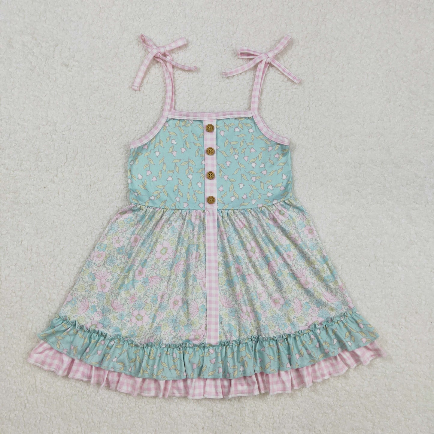 GSD1748 colorful flowers green lace-up girls dress