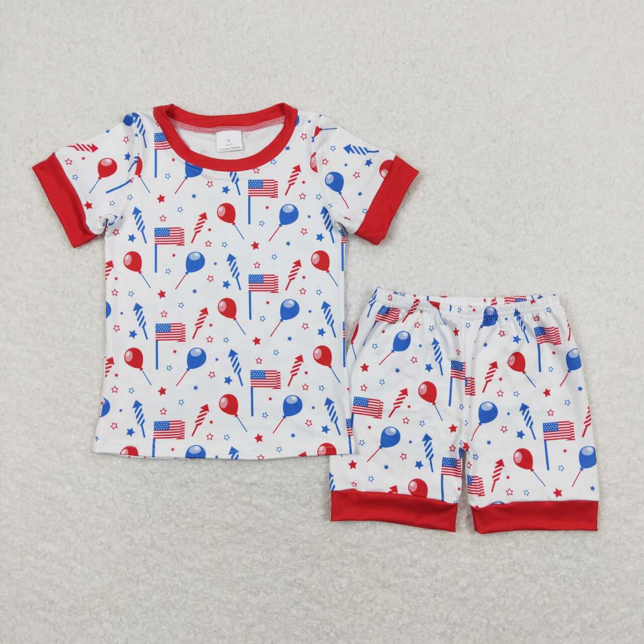 BSSO0707 July 4th flag balloon red blue short sleeve shorts boys pajamas