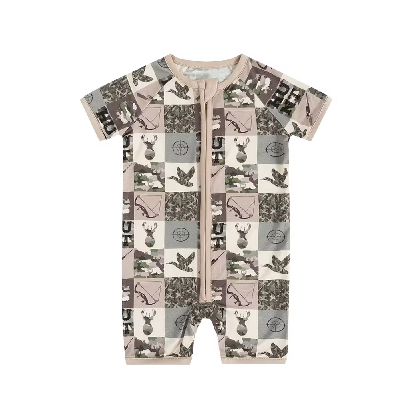 custom camo deer mallard short sleeve kids zipper romper