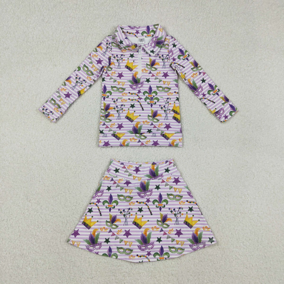 GLD1415 colorful flowers floral long sleeve purple skorts skirt girls set