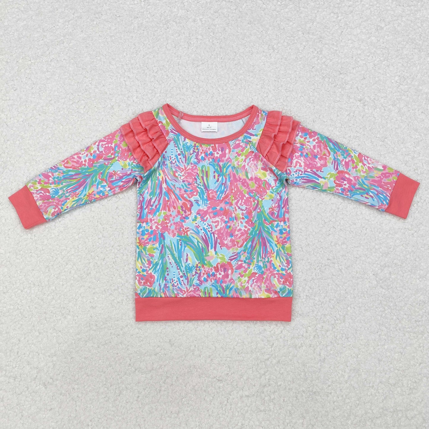 GT0766 colorful flowers print pink long sleeve girls top girls pullover