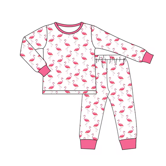custom hot pink flamingo long sleeve pants girls pajamas