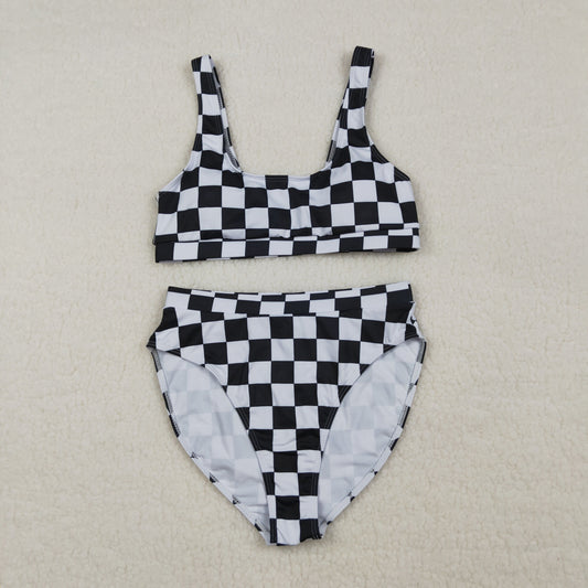 S0738 Black Checkered Adult Women Swimsuits