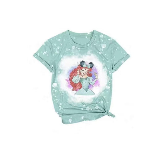 custom S cartoon princess green short sleeve girls top