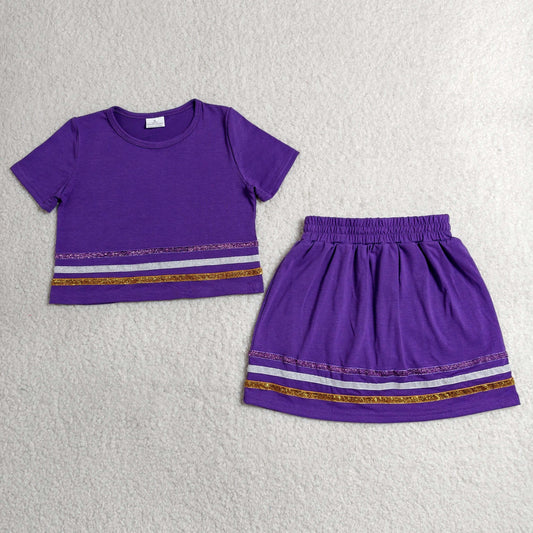 GSD3944 Solid Color Purple Short Sleeve Skorts Girls Set