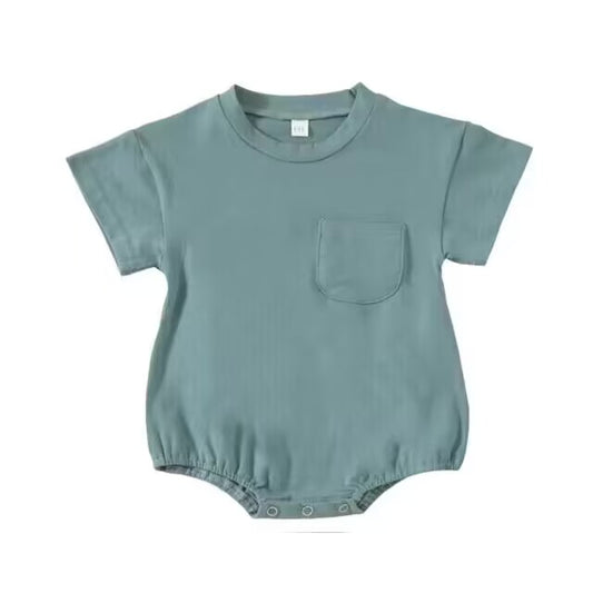 custom S blue pocket short sleeve girls romper no moq